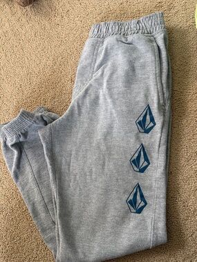 Volcom Kids Light Gray Sweatpants with Blue Logo Accents